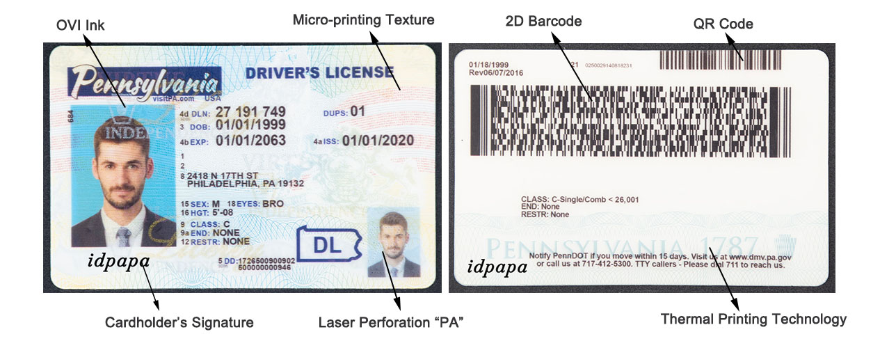 Pennsylvania Scannable Card scannable card at idpapa
