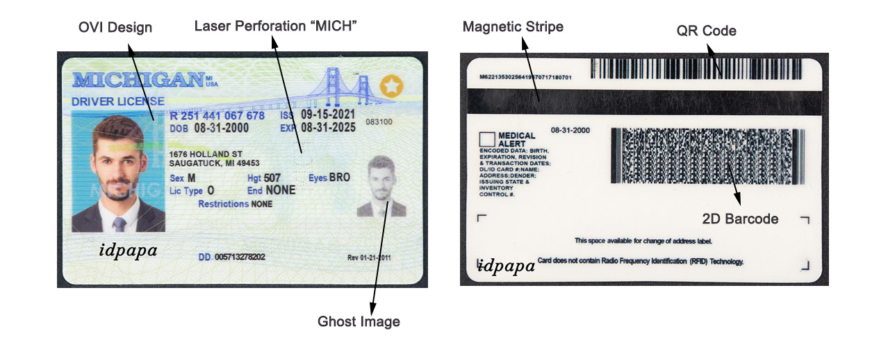 Michigan fake-id front and back