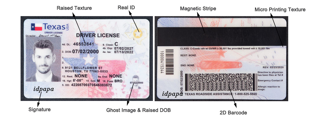 Texas fake-id front and back