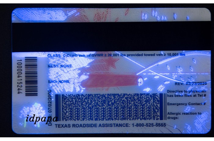 Texas-fake id (back)