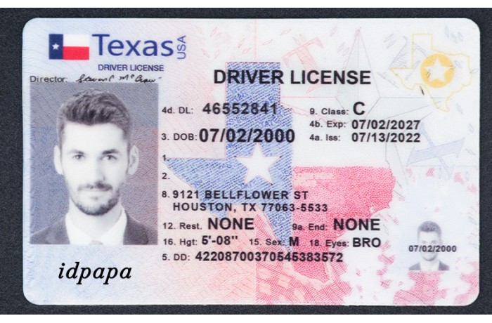 Texas Driver's License watermark with Id papa